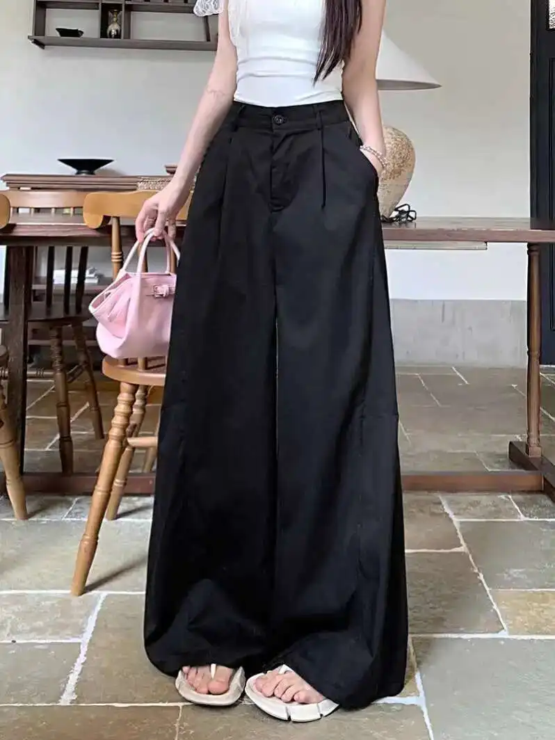 

2025 High Waist Wide Leg Pants Women Straight Spring And Summer All-Match Trousers Thick Suit Pants Mop Pants