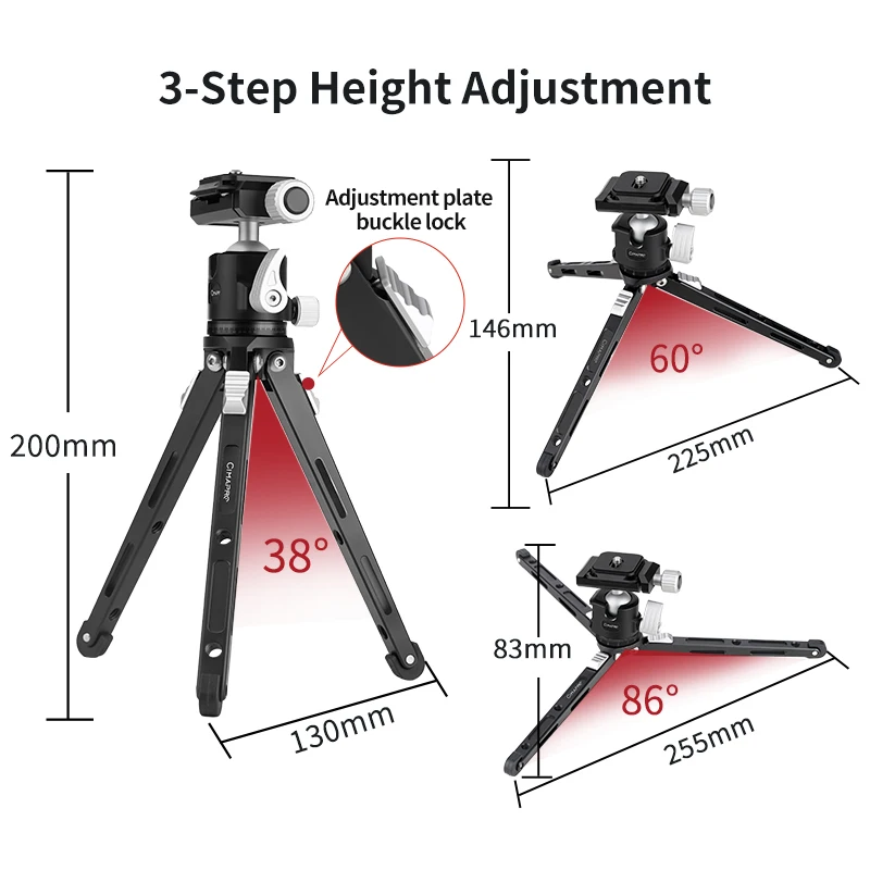 XILETU Mini-Stativ mit Arca Swiss-Kugelkopf und Kaltschuh, Hand-Selfie-Stick aus Metall für Telefonkamera, 3 kg Last für Live-Vlog