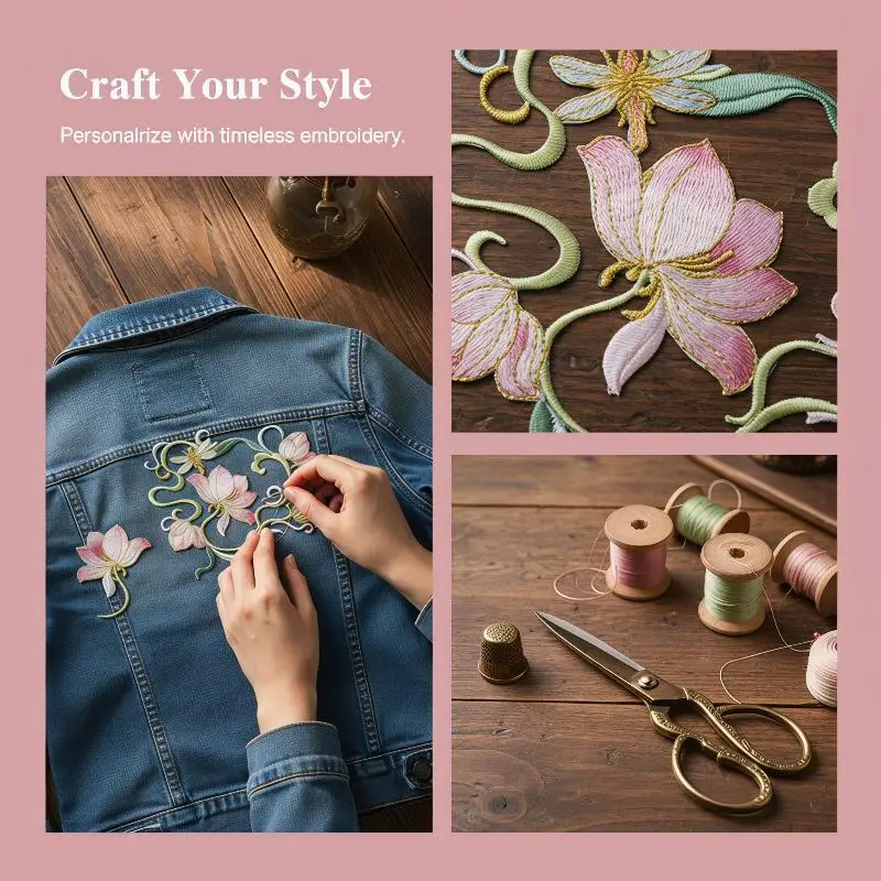 

1PC Fabric Embroidered Flower Applique Iron On Sew On Patches Stylish Clothes Decoration Craft Patch For Gown Jeans Dress Collar