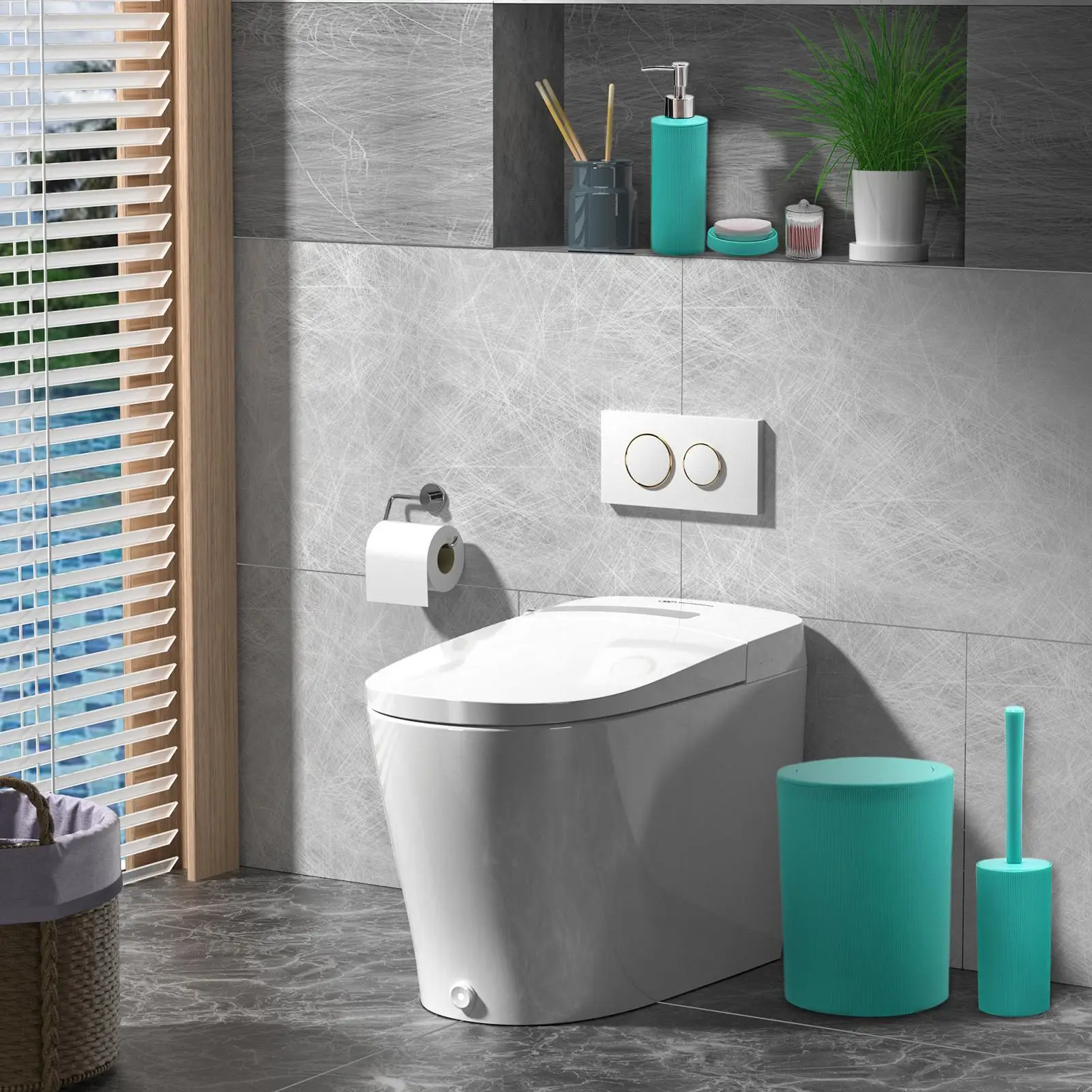 

Bathroom Set Bathroom Lotion Soap Dispenser Trash Can Set 7 Pieces Space Saving Countertop Bath Products For Restroom Travel