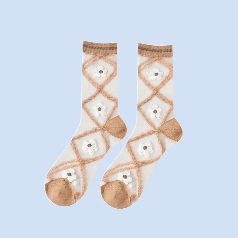 

2/4 Pairs Women's Crystal Silk Spring and Summer New Glass Silk Japanese Korean JK Lolita Cotton Middle-tube Women's Socks