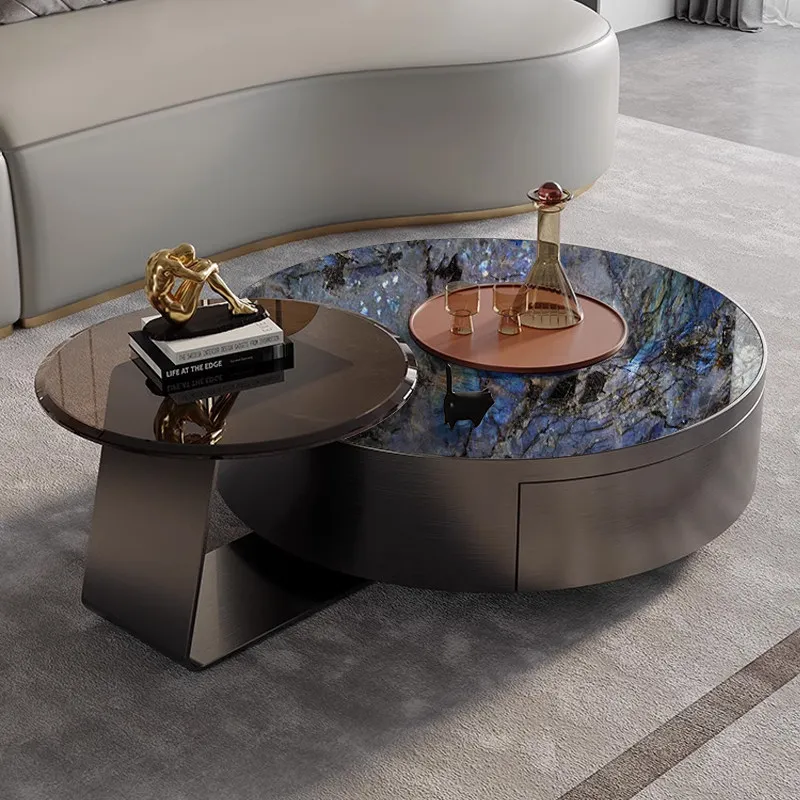 

High Drawer Coffee Table Multifunctional Luxury Nordic Round Coffee Table Stainless Steel Storage Tavolino Da Salotto Furniture