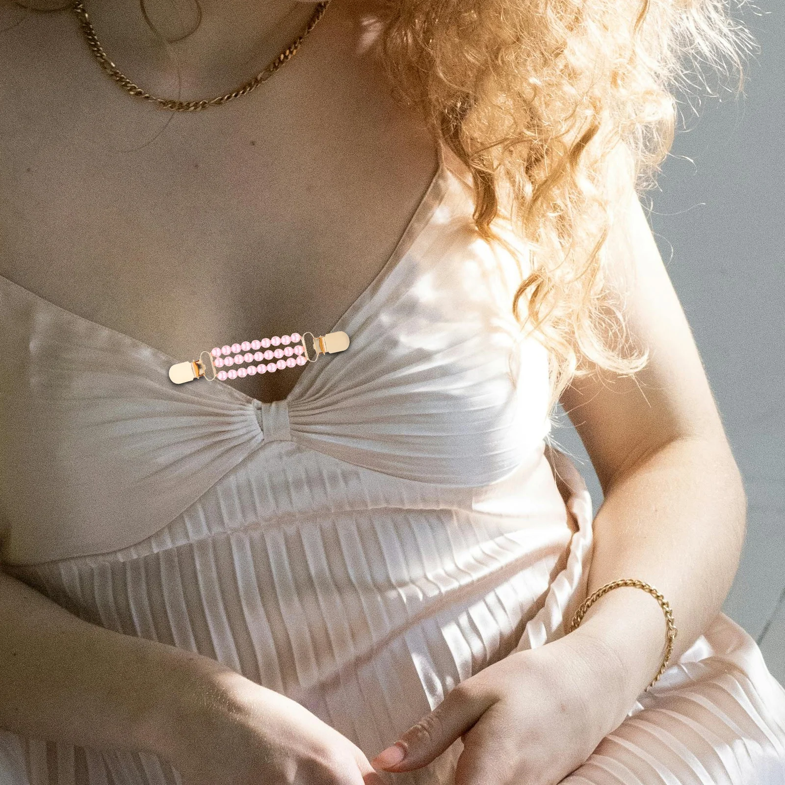 Elegante maglione con perle finte, clip a catena, spilla per scialle, anti-esposizione, protezione per la privacy, abito alla moda, clip per mantello