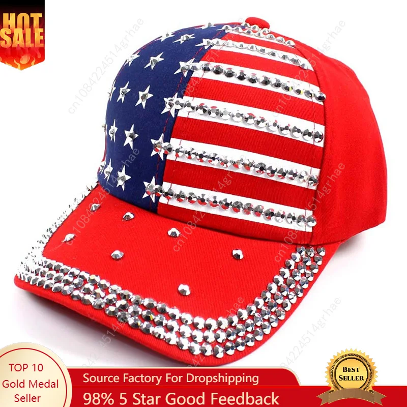

2025 New Bling Baseball Cap Crystal American Flag Hat Men Women Hip Hop Outdoor Caps Summer Outdoor Sun Hat Trucker Gorras Caps