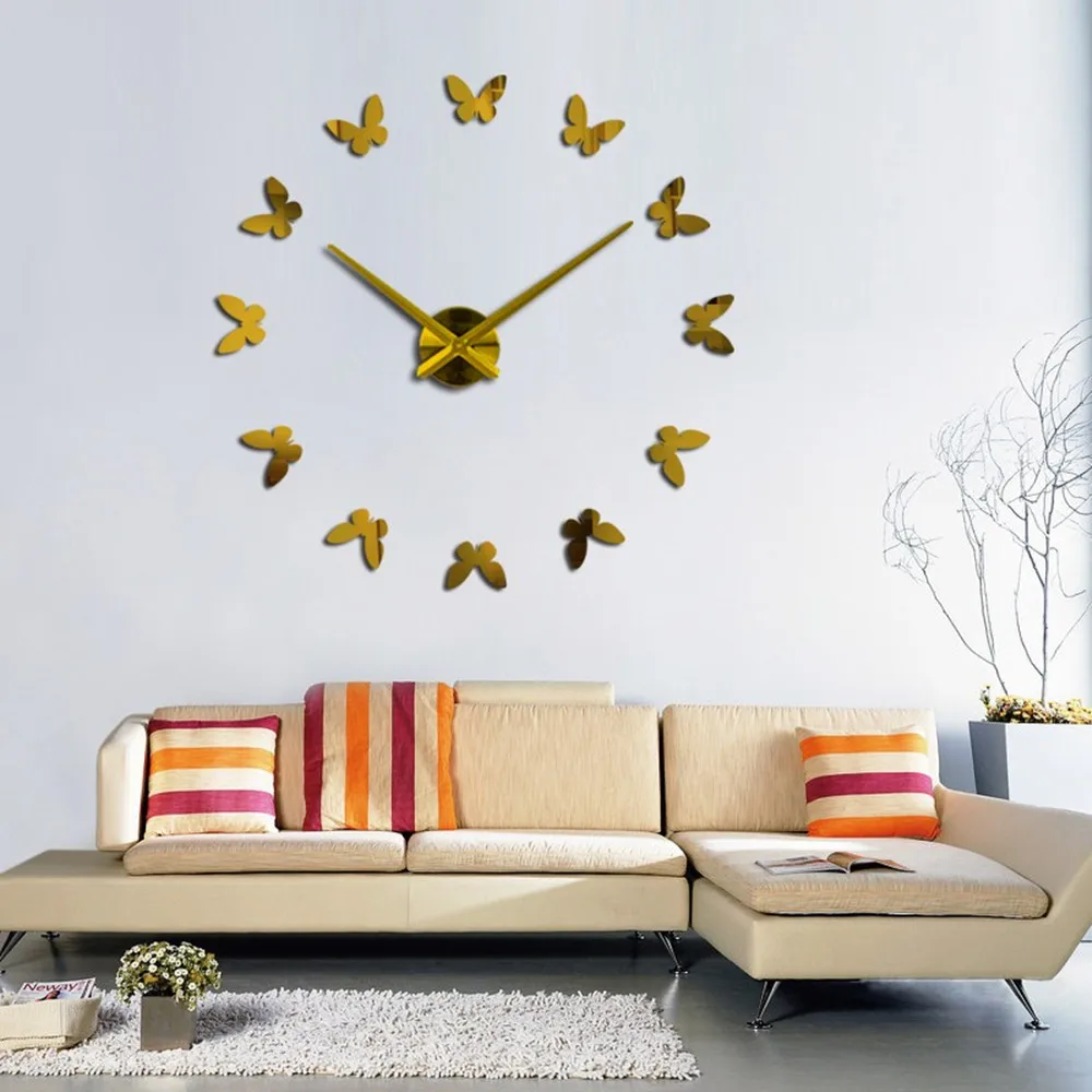 นาฬิกาสติ๊กเกอร์อะคริลิคผีเสื้อติดผนัง3D นาฬิกา DIY ขนาดใหญ่100-120ซม.