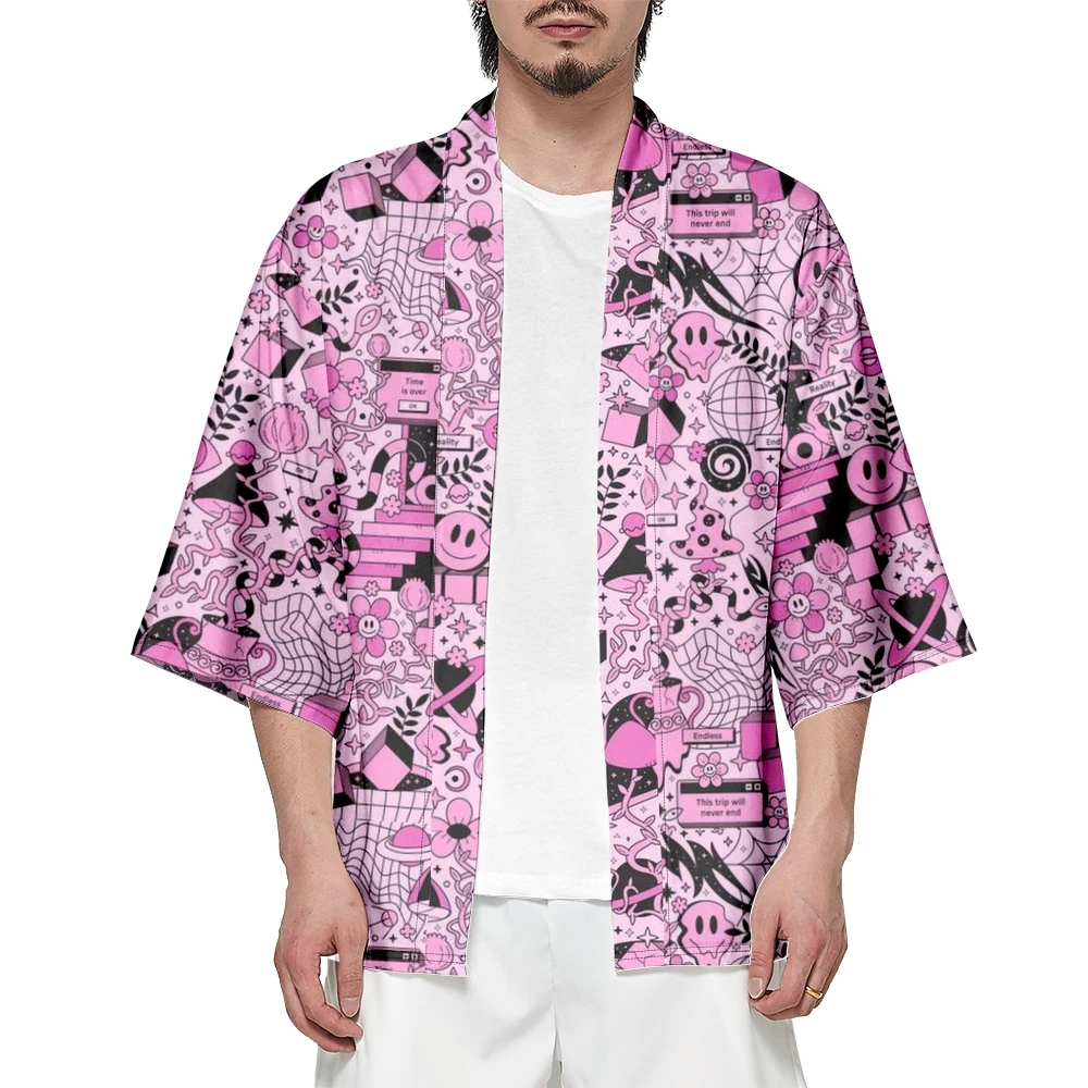 

Kimono Men's and Women's 2023 Japanese Traditional Kimono Mushroom Pattern Cardigan Cosplay Beach Shirt Summer Bathrobes