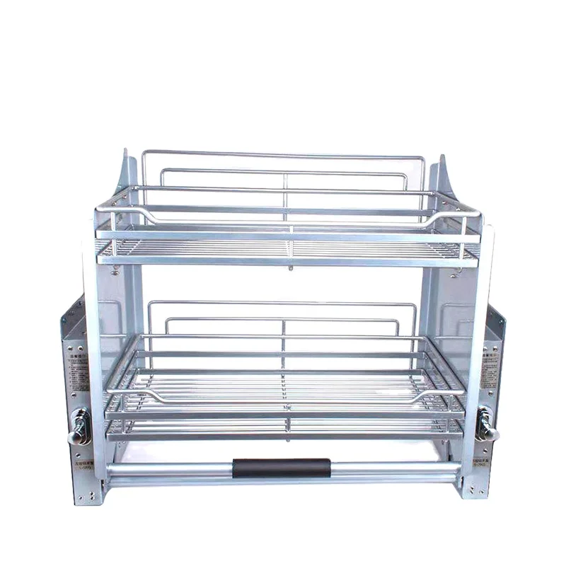 

Modern Design Stainless Steel Pull-Out Down Shelves Elevator Lifting Basket Kitchen Cabinet Storage Hand Lift Kitchen Cabinet