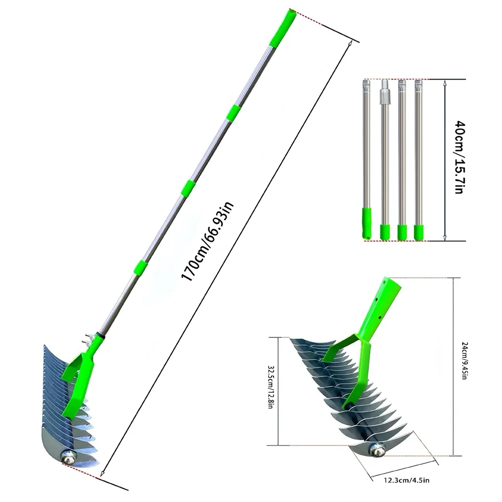Rieten hark voor gazonverzorging Afneembare verticutende hark Tuinbladhark Bodemcultivator Gazonbeluchter Gereedschap met verstelbaar handvat