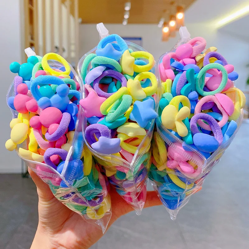 10 sztuk Cute Cartoon elastyczne opaski do włosów dziewczyny kolorowa nylonowa kokardka opaska ze zwierzętami dzieci kucyk Holder Scrunchie ozdoby dla dzieci