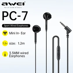 Awei – casque à commande filaire PC-7T/PC-7, écouteurs ergonomiques mains libres avec Microphone, pour Smartphones
