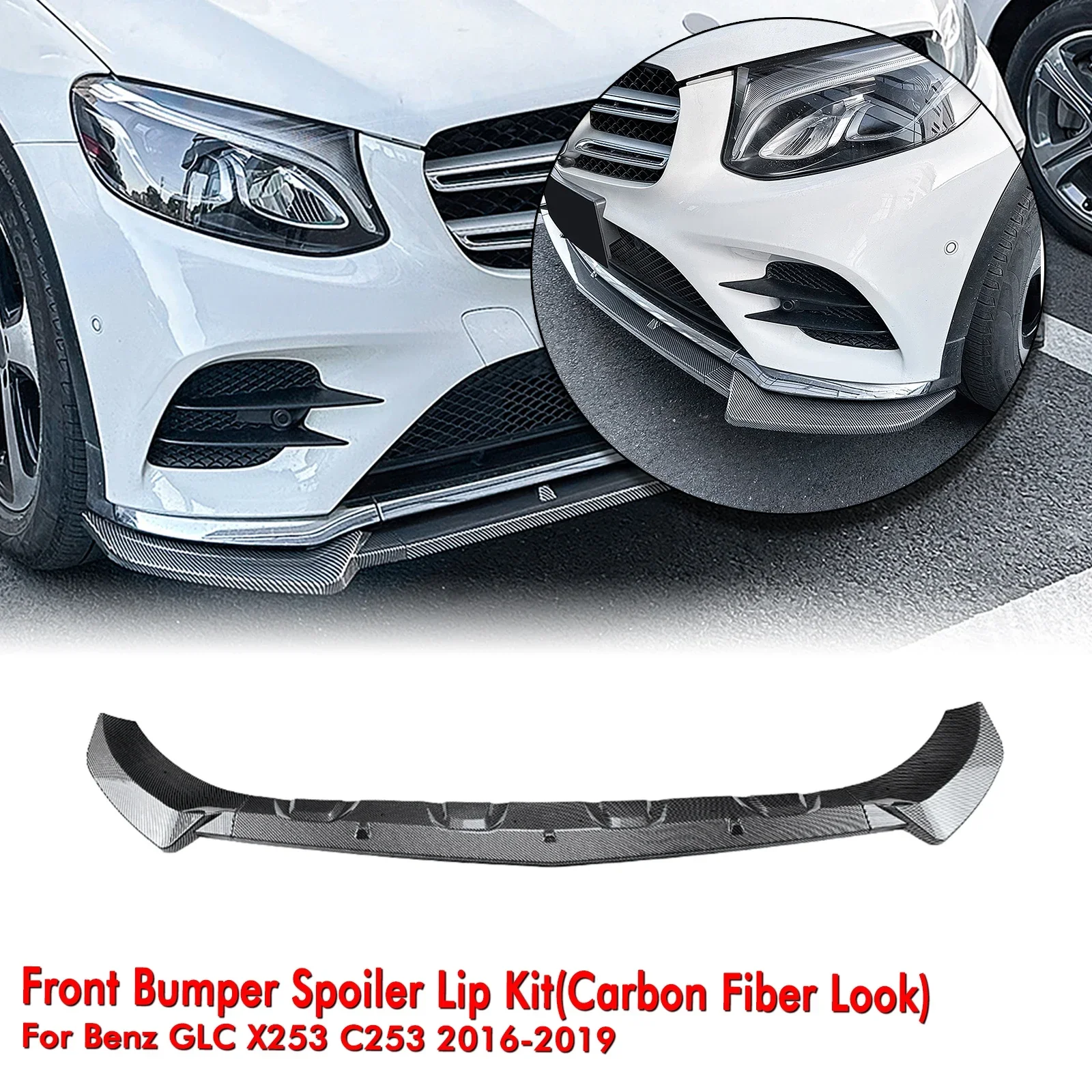 

New！ Front Bumper Spoiler Lip For Mercedes Benz GLC Class X253 C253 2016-2019 Carbon Fiber Look/Gloss Black Lower Splitter Prote