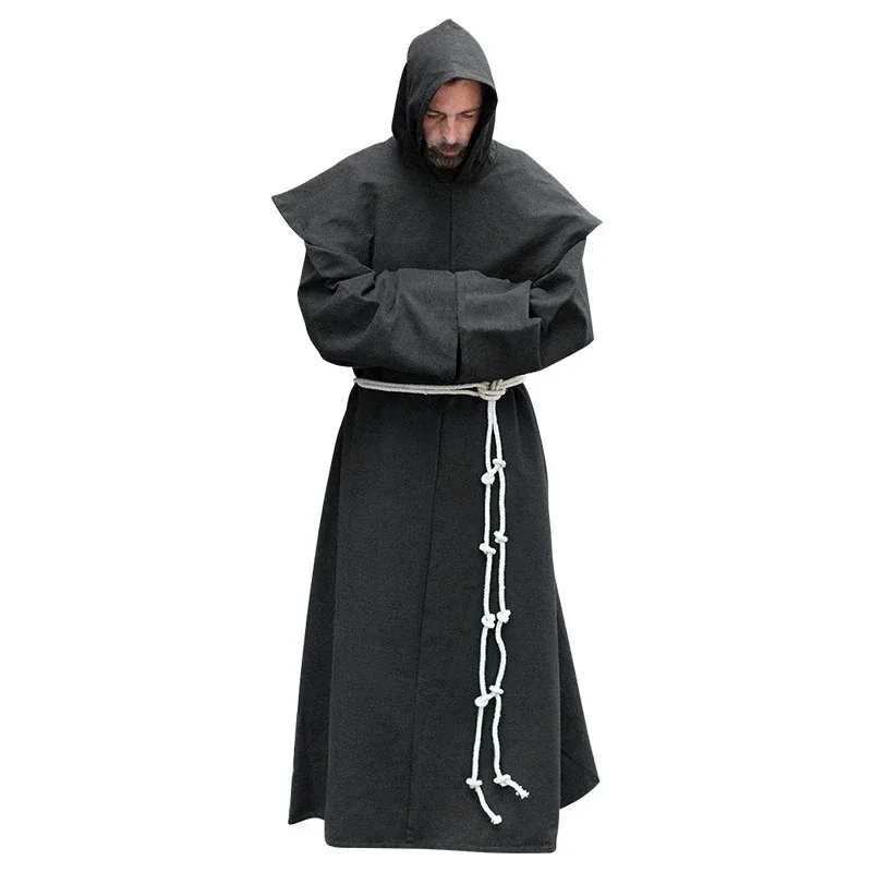 DY2025S-5XL renacentista monje clero hábito escapular disfraz de fraile vestido religioso de San bata hombres sacerdote capucha traje de Halloween