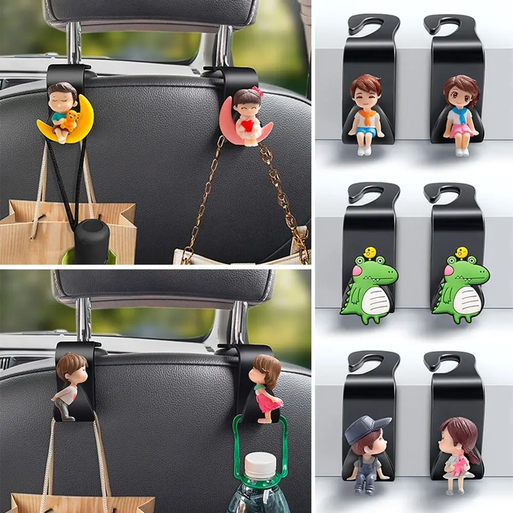2Pcs Durable Cute Car Headrest Hook Cartoon Universal Seat Back Organizers Couple Car Hangers Car Storage