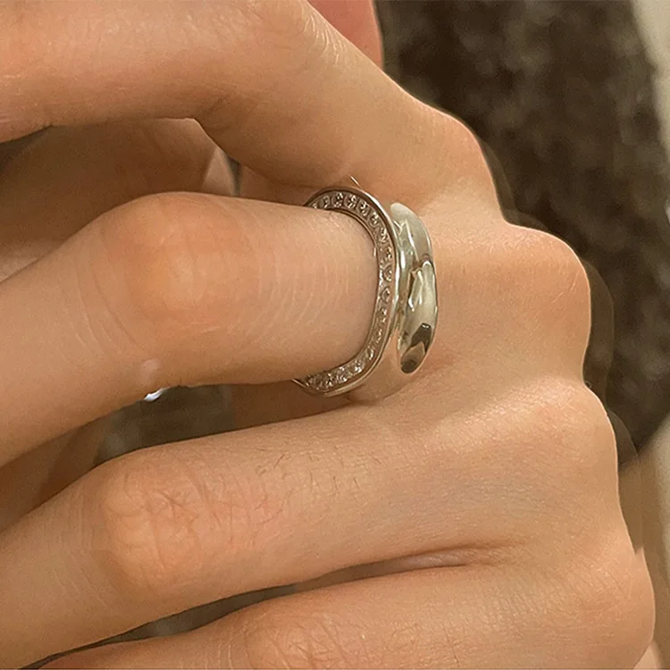 Irregular Metal Zircon Open Ring for Women High Quality Unique Smooth Geometric Adjustable Finger Ring Temperament Party Jewelry
