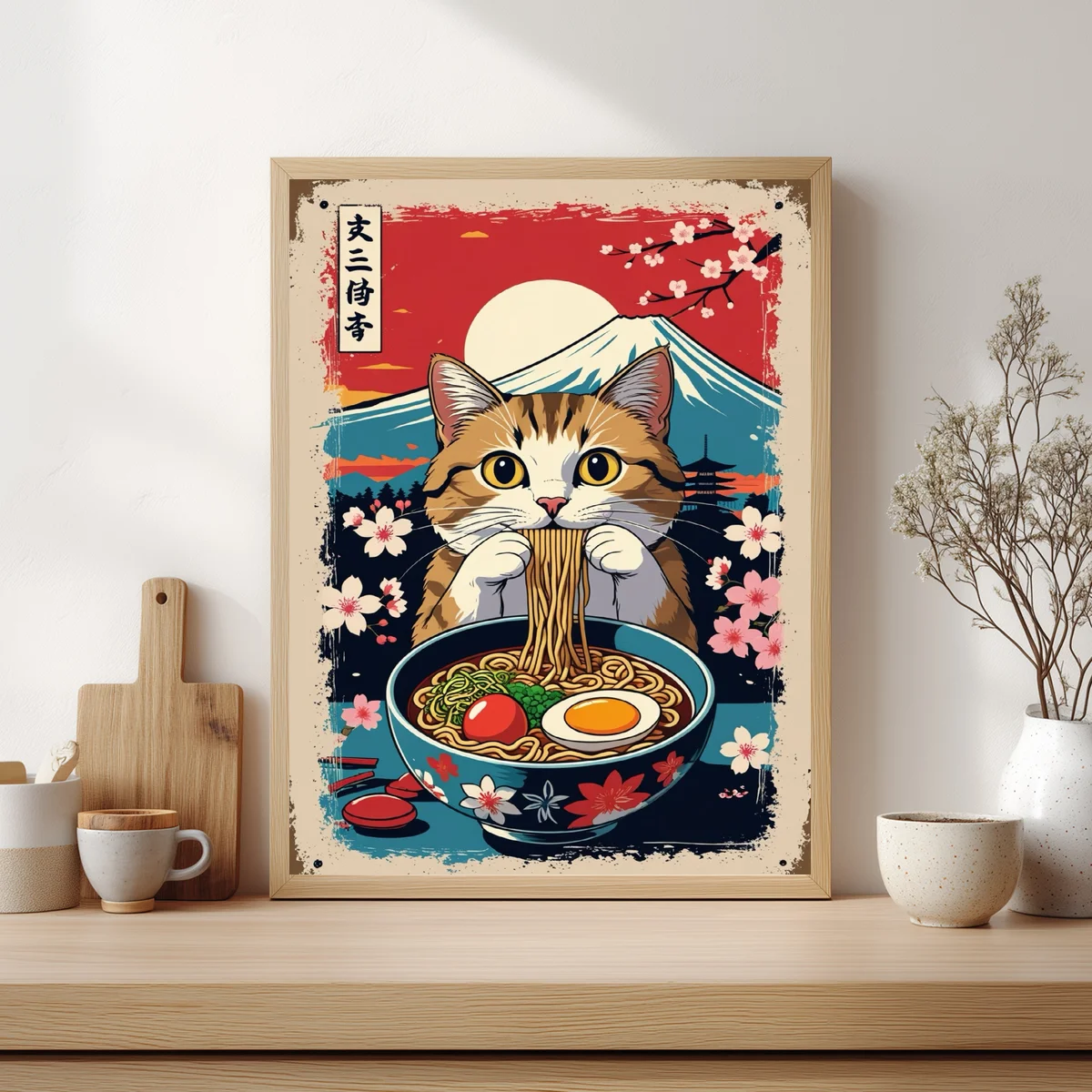 1 Stück 30x40cm/11,8x15,7 Zoll, 11Ct/14Ct Kreuzstich-Set, DIY Valentinstagsgeschenk, Stickerei-Set für Festlichkeiten, Ramen-Katze im japanischen Stil – Detail 2