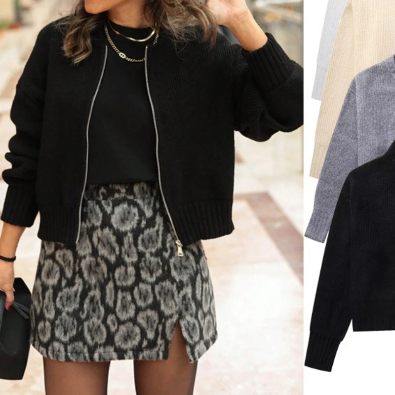 

Women's New Zipper Knit Pilot Jacket Sweater Coat