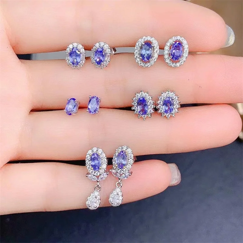 

925 Silver Natural Tanzanite Stud Earrings for Women Natural Genuine Gemstone with Certificate Fine Birthday Gift Lady Girl