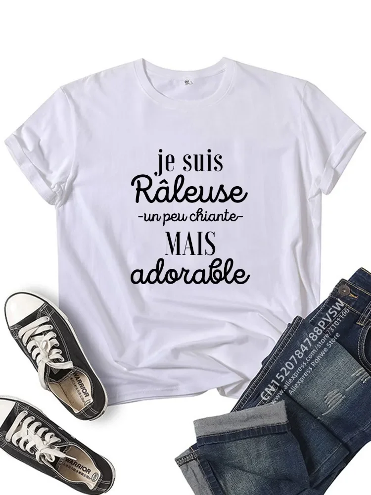 France Letter Humour-Je Suis Râleuse Un Peu Chiante Mais Adorable Graphic T-shirt Girl Y2K Harajuku Black Pink Red New Tee Tops