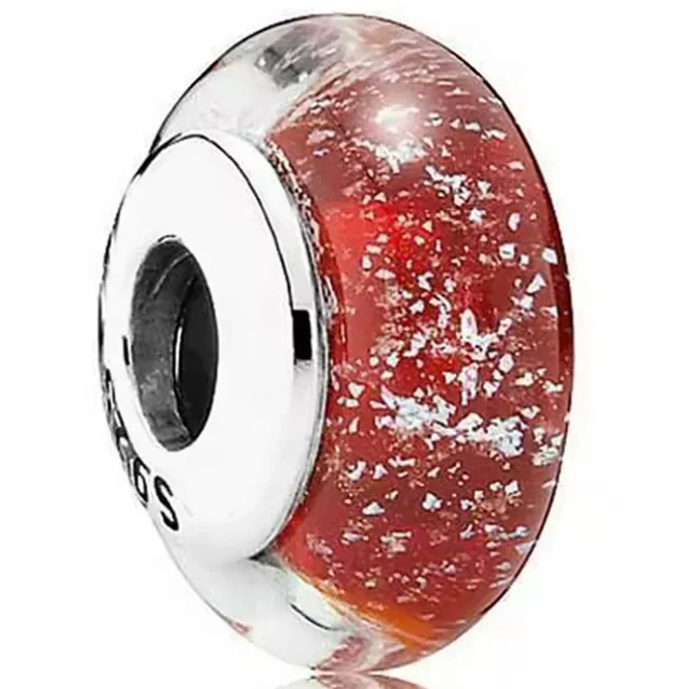 2025classic 925 Sterling Silver Colored Flower Leaf Cosmic Rainbow Murano Glass Charms Beads Fit DIY Bracelet Women Jewelry Gift