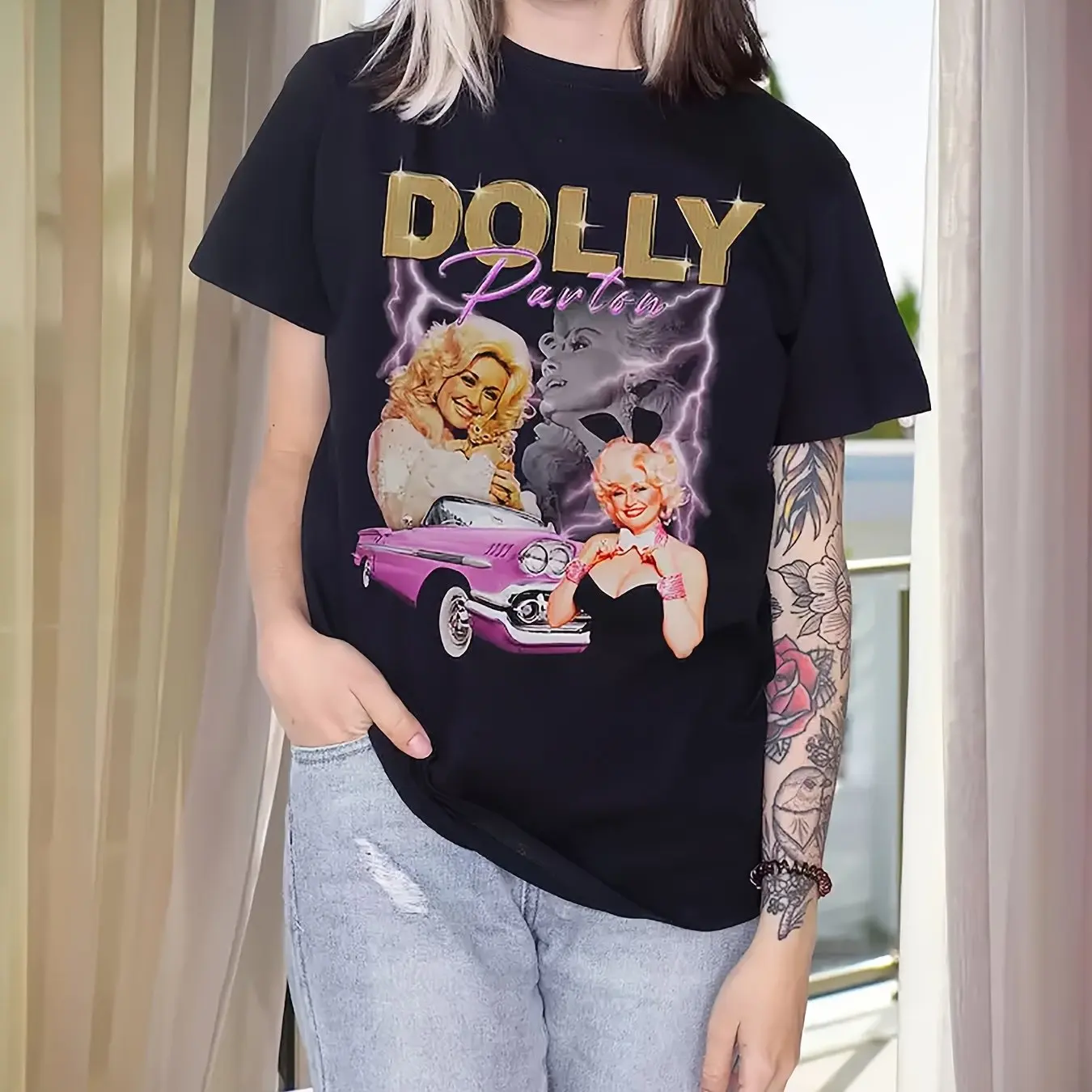 دوللي بارتون خمر البلد تي شيرت المحملة حجم الموسيقى للجنسين 90s جودة عالية مريحة متعددة الاستخدامات لينة وتنفس الصيف