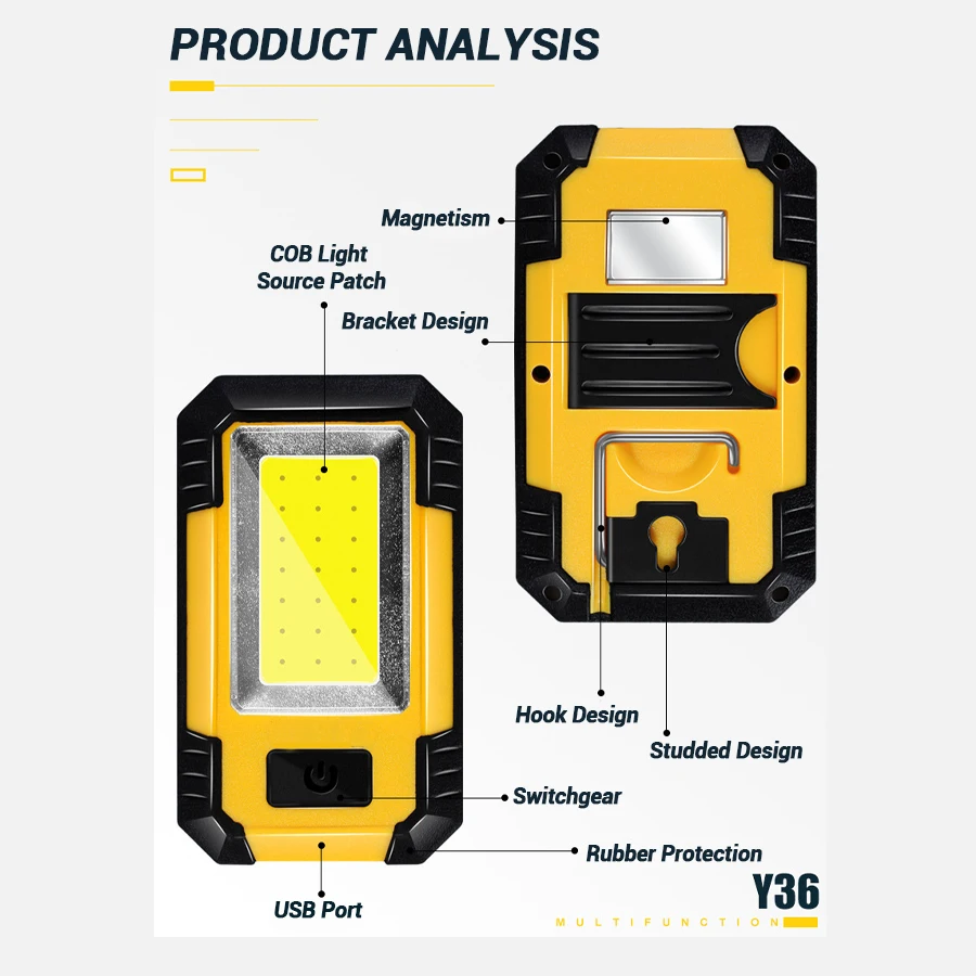 Portable Working Light COB High Bright Flashlight 3Lighting Modes Outdoor Waterproof Camping Fishing Multifunctional Tool Torch