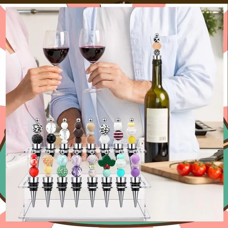 

Beadable Wine Bottle Stoppers For Wedding Gift Valentine' S Day Decorations Champagne Beer Bottle Stopper DIY Jewelry Keychain-[