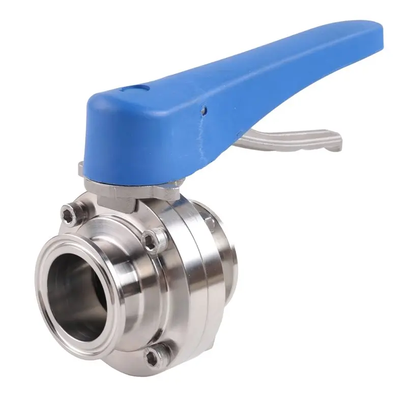 A93E-Butterfly Valve With Blue Trigger Handle Stainless Steel 304 Tri-Clamp