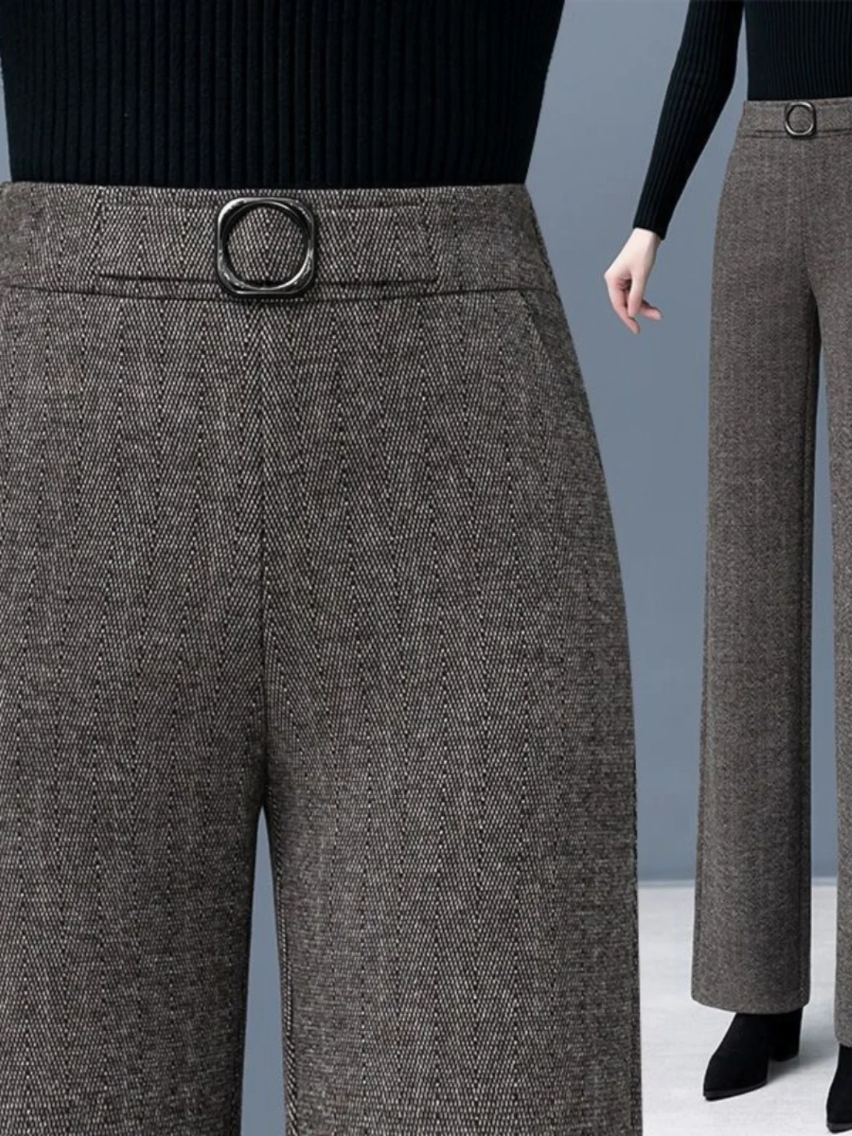 

Женские шерстяные широкие брюки, осень-зима, повседневные прямые брюки для похудения, свободные длинные брюки, драпированные брюки