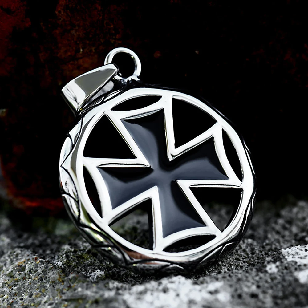 Vintage Stainless Steel Templar Knights Round Pendant Necklace For Men Punk Hip Hop Cross Necklaces Party Jewelry Gift Wholesale