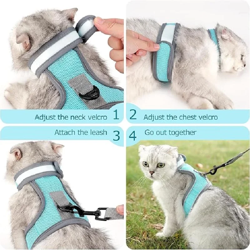 Adjustable Cat Harness with Reflective Leash, Collar for Small to Medium Cats, Kids Vest Harness