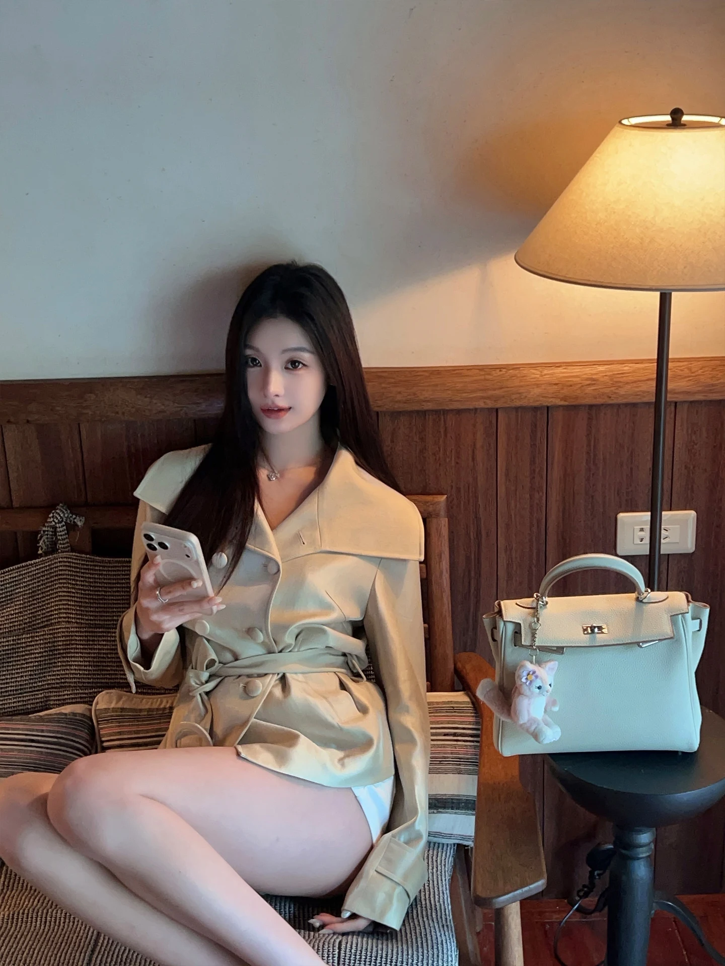 

FairyJiang Spring New Sle Briti Sle ort Coat Jaet Women's Waist Cinching Coat with Belt High Waist Flip Collar