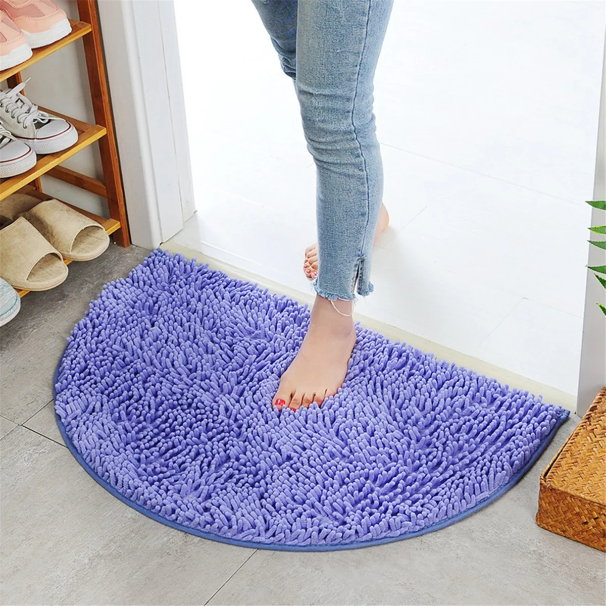 Semicircular Bathroom Mat, Non-Linting Bathroom Carpet, Water-Absorbing Quick-Drying Non-Slip Floor Mat Carpet 40x60cm