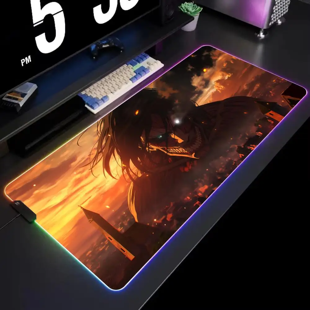 Attack on Titan Mouse Pad Gamer Rgb Desk Mat Back Light Led Mousepad Setup Gaming Accessories Deskmat Big Mousepad