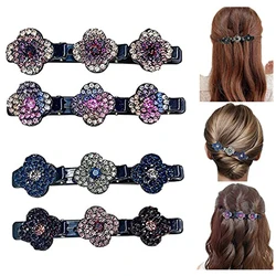 Sparkling Crystal Stone Braided Hair Clips For Women Vintage Flower Rhinestone Hairpin Girl Hairclip Bangs Clip Hair Accessories