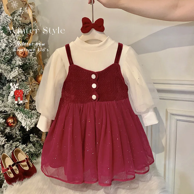 

Girls' Two-Piece Set2025Autumn and Winter Fleece Princess Dress for Baby Girls Birthday Outfit Little Girl Set