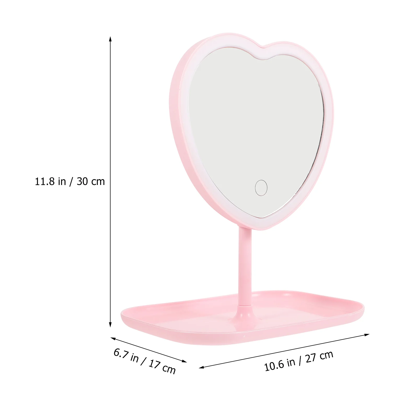 Desktop Love Mirror Beauty Makeup USB Rechargeable LED Light (love Pink) Heart Plastic with Base for Can Move Gold Plated Abs