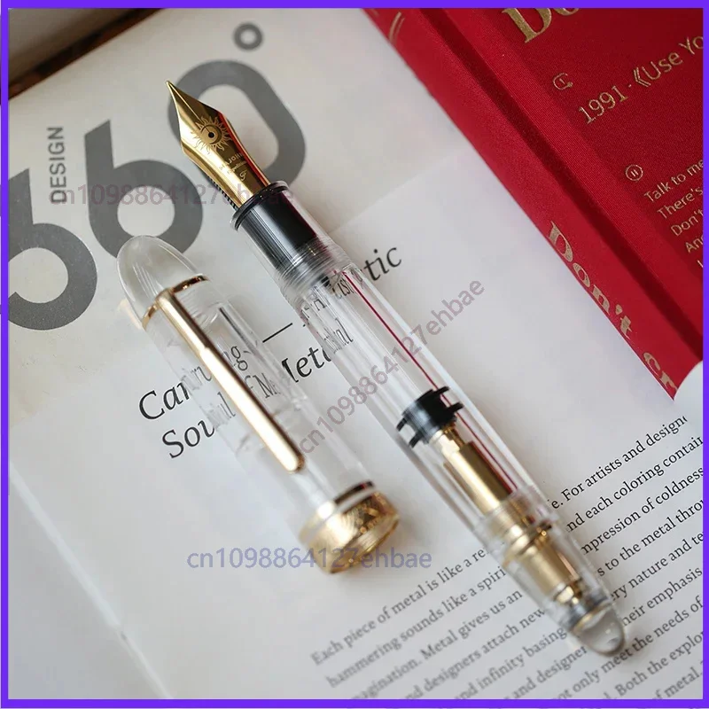 For MAJOHN P140 NO.8 F/M Nib Acrylic Piston Huge Transparent Fountain Pen Ebonite Feed Large Capacity Ink Writing