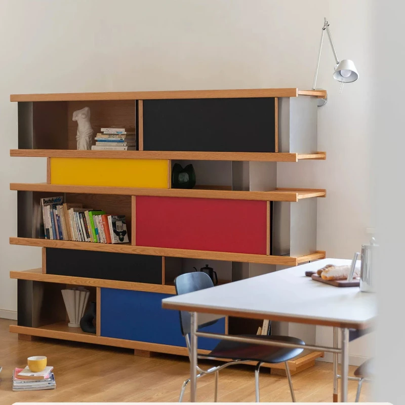 Display cabinet Nordic Bauhaus solid wood stainless steel storage color locker