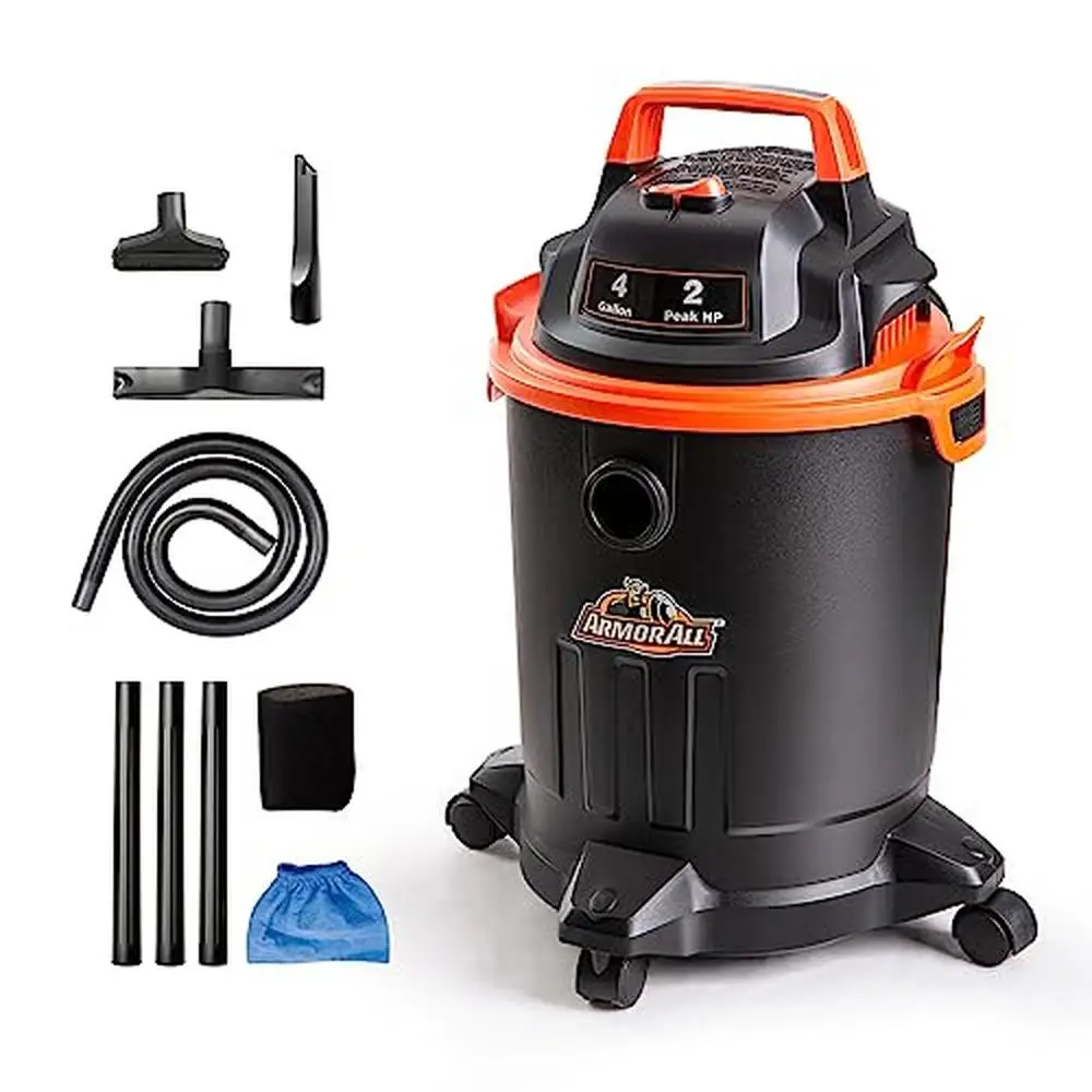 4 Gallon Wet/Dry Shop Vacuum 2.0 HP Nozzles & Brush Lightweight Versatile Cleaning Tool Home/Workshop/Garage Use Corded Electric