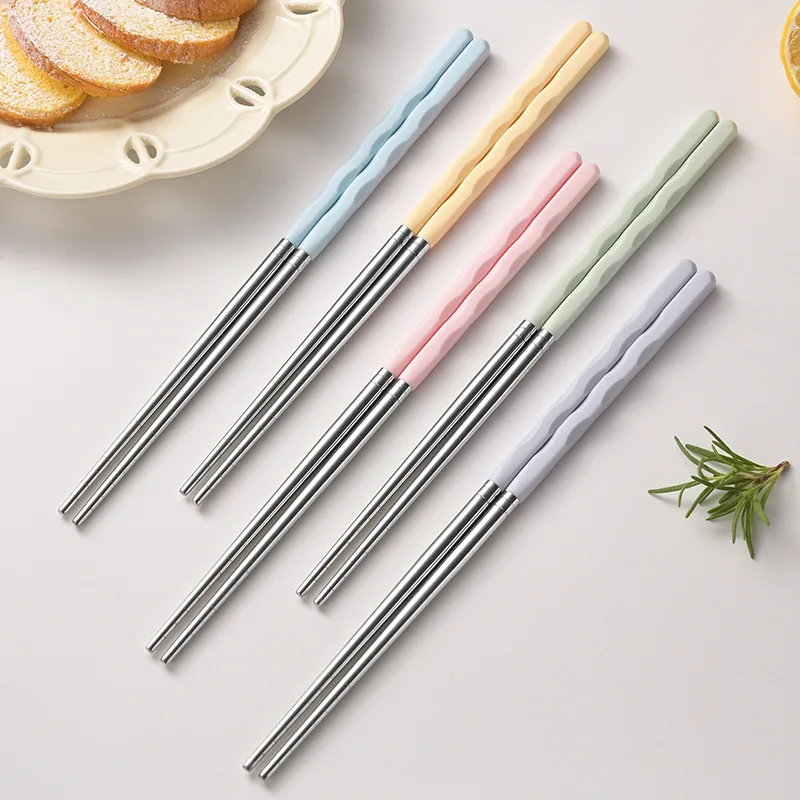 5pairs Stainless Steel Chinese Chopsticks Wheat Straw Portable Travel Chopsticks Reusable Food Sticks for Sushi Food