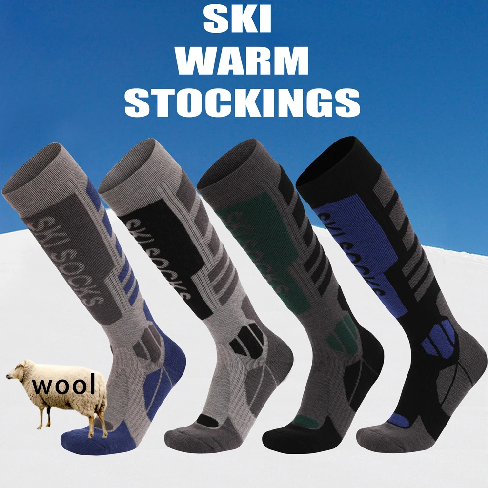 

1 Pair Professional Men Wool Ski Socks Outdoor Sports Thickened Terry Keep Warm Knee High Long Skiing Snowboard Hiking Socks