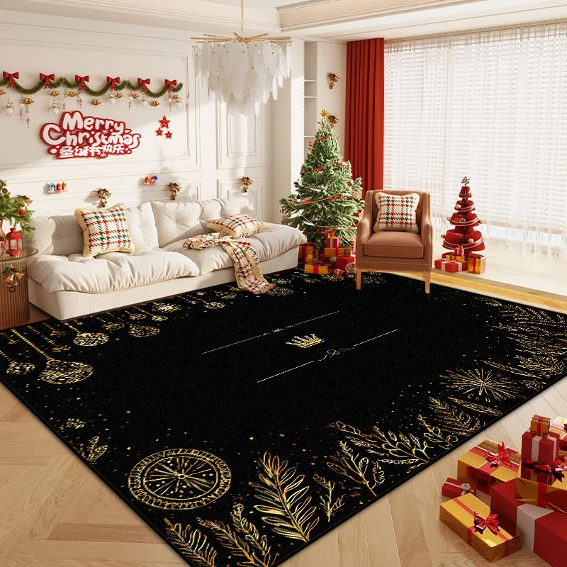 Black Gold Christmas Series Living Room Non-slip Decor Carpet Large Size Coffee Tables Mat Easy Cleaning Soft Gaming Room Rug