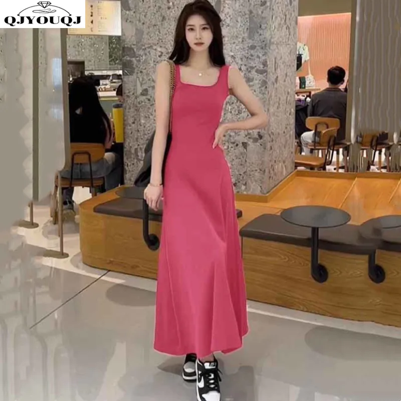 

2024 Spring and Summer New Fashionable Strap Dress Goddess French Slimming Leisure Sports Vest Long Skirt Trend