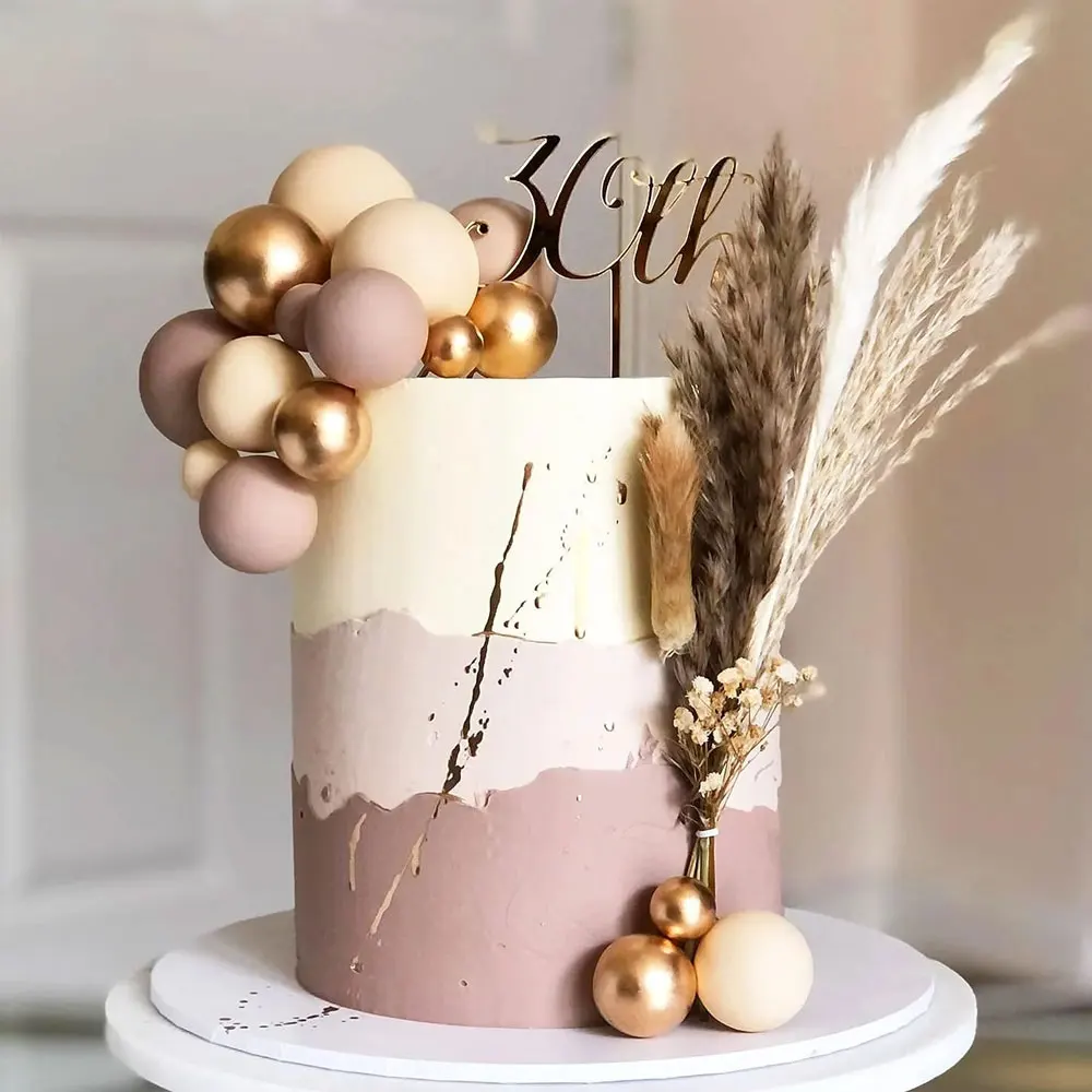 30Pcs Apricot Blush Gold Balls Cake Toppers Dusty PInk Nude Beige Gold Cake Balls for Birthday Baby Shower Wedding Cake Decor