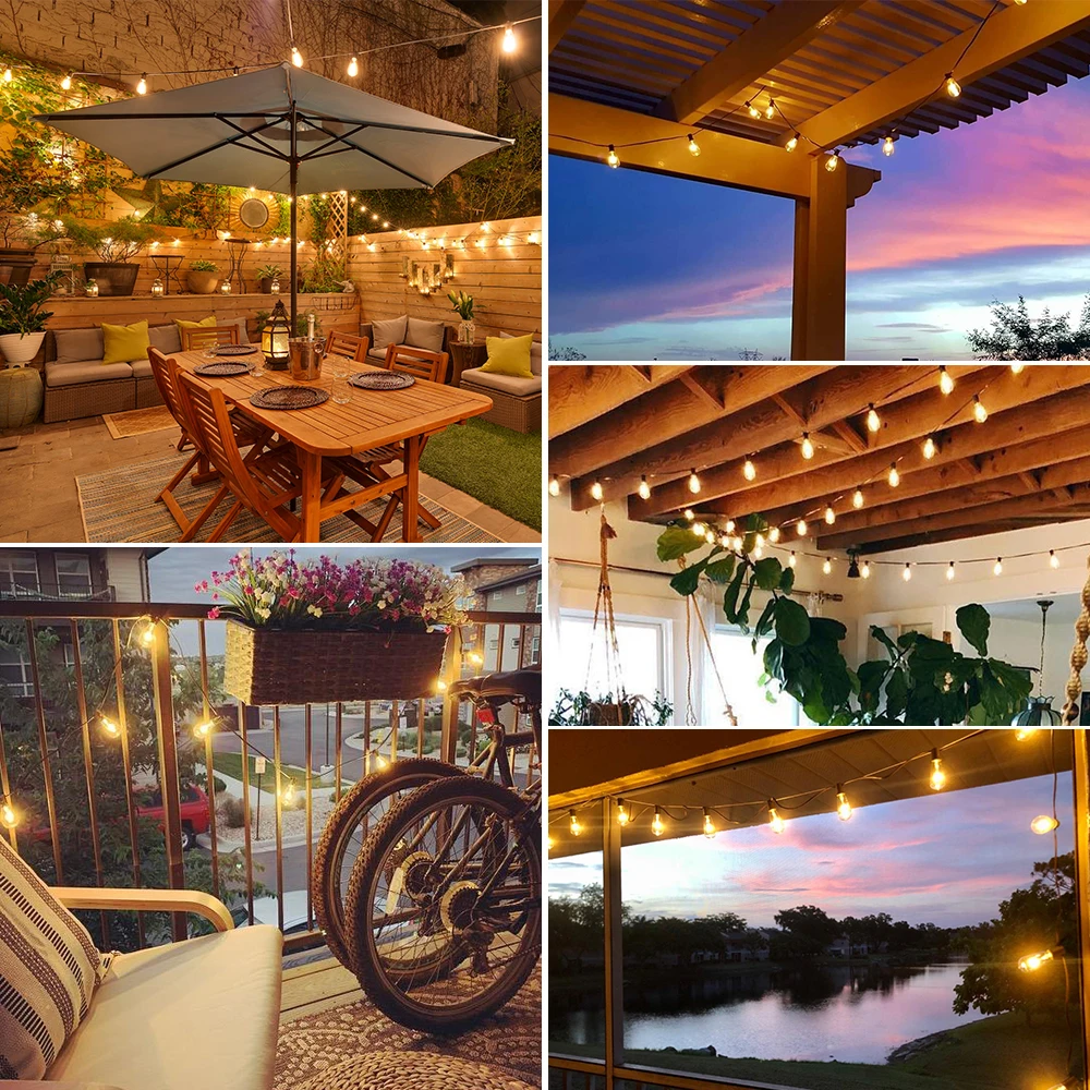 ST38 جارلاند ضوء سلسلة في الهواء الطلق مقاوم للماء شاتيربروف LED لمبات 2200k أضواء ديكور الجنية لحديقة مهرجان الربيع الزفاف