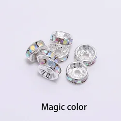 50pcs 4/6/8/10mm Rondelle Disc 316 Stainless Steel Crystal Spacer Beads With Rhinestone For Jewelry Making DIY Bracelet
