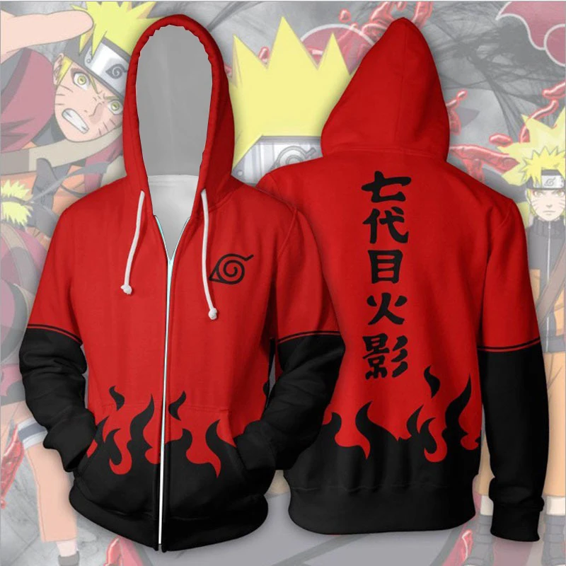 7th Hokage Uzumaki Naruto Anime Print Cosplay Zip Up Hoodie for Men Women Kids Soft Comfy Loose Casual Autumn Winter Streetwear