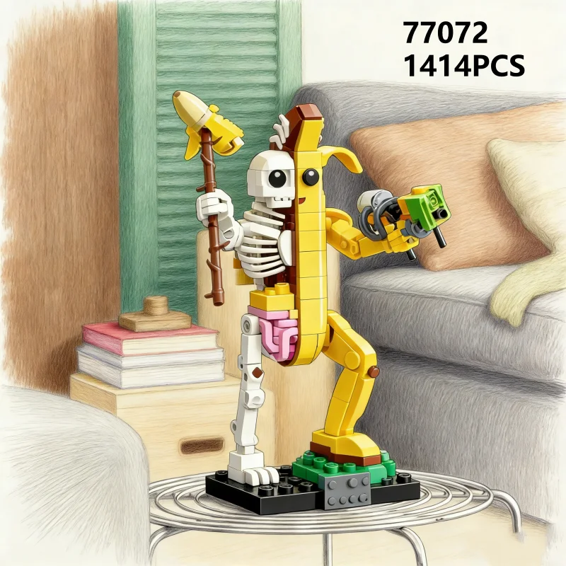 77072 Cute Skeleton Banana Banana Man Assemble Building Block Model Gift 1414Pcs Brick Children Educational Toys