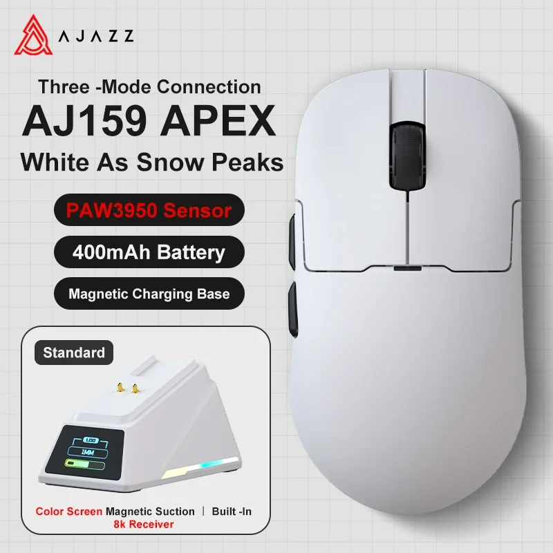 Ajazz AJ159 PRO/APEX Gamingmuis 8000Hz Rebound Rate Paw3950 Kleurenscherm Magnetische standaard AJ159P Kantoor & Gaming