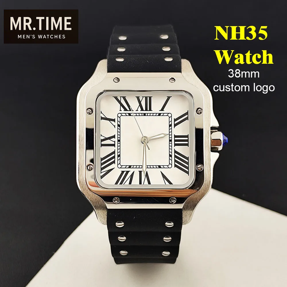 Fashion Classic NH35 Watch Rubber Strap Men's Watch 38mm Automatic Watch Customized Logo Suitable for NH35 Movement Watch